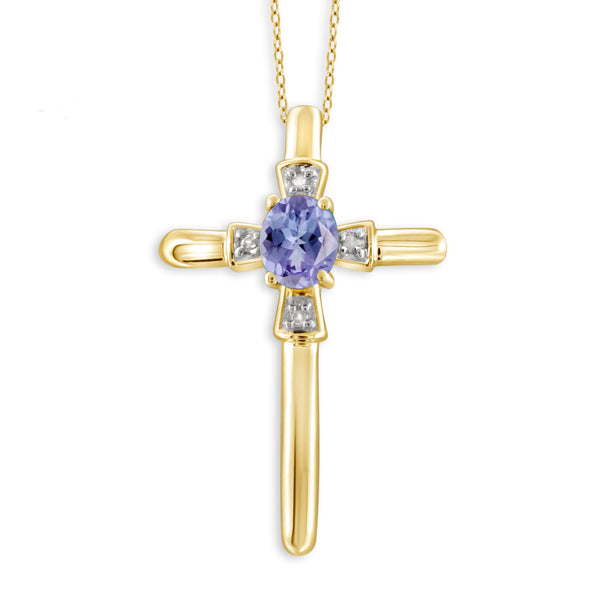 JewelonFire 0.20 Carat T.G.W. Tanzanite and White Diamond Accent Sterling Silver Cross Pendant - Assorted Colors