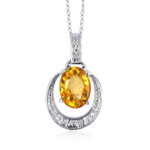 JewelonFire 1.00 Carat T.G.W. Citrine And 1/20 Carat T.W. White Diamond Sterling Silver Pendant - Assorted Colors