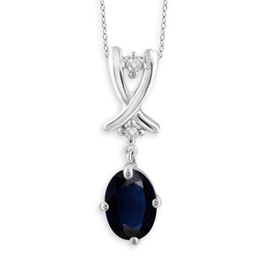 JewelonFire 1.00 Carat T.G.W. Sapphire and White Diamond Accent Sterling Silver Pendant - Assorted Colors