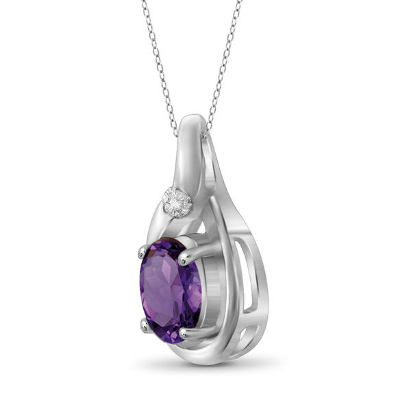 JewelonFire 1/2 Carat T.G.W. Amethyst and White Diamond Accent Sterling Silver Pendant - Assorted Colors
