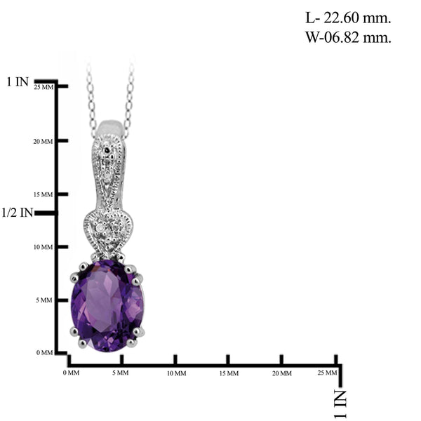 JewelonFire 1.60 Carat T.G.W. Amethyst and White Diamond Accent Sterling Silver Pendant - Assorted Colors