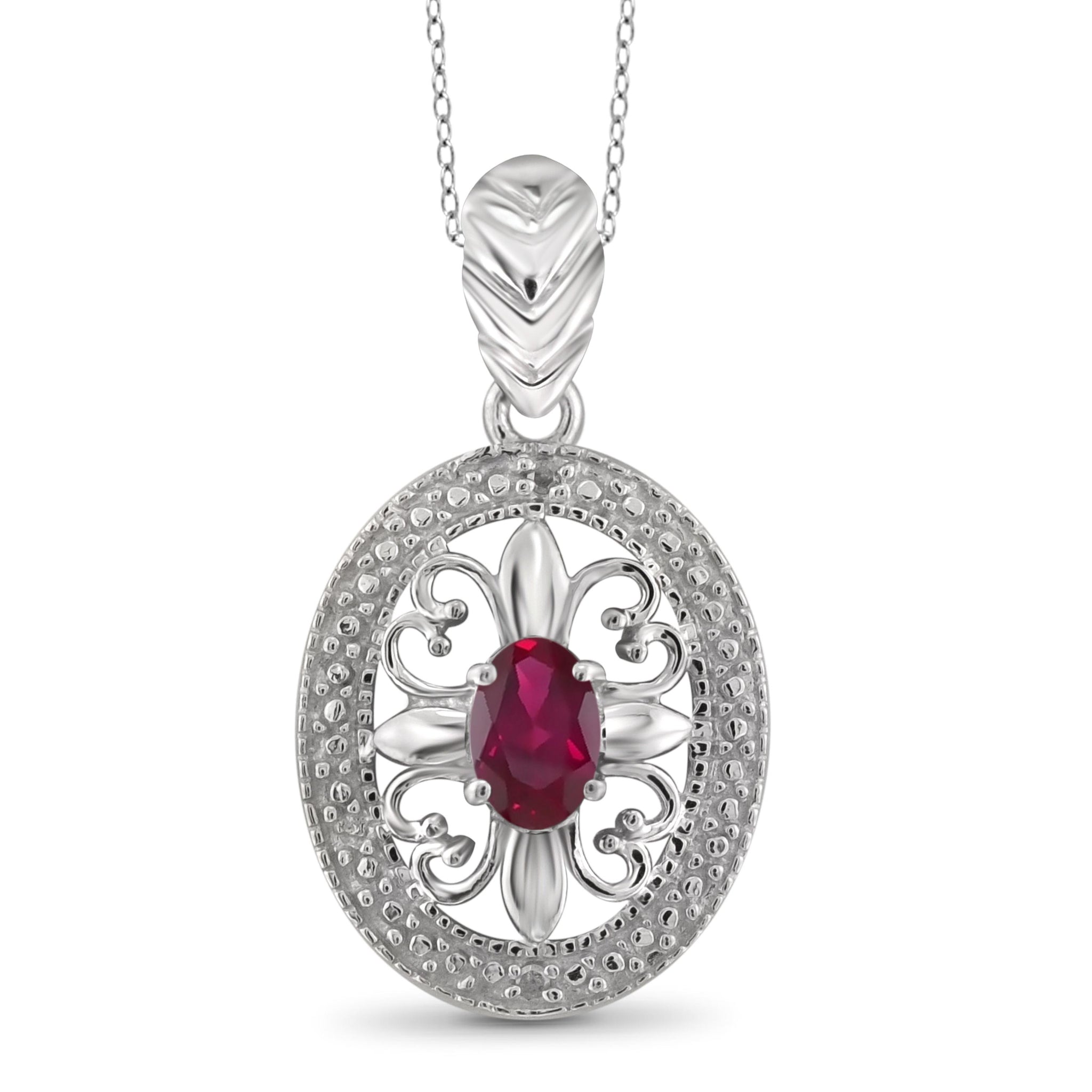 JewelonFire 0.45 Carat T.G.W. Ruby and White Diamond Accent Sterling Silver Pendant - Assorted Colors