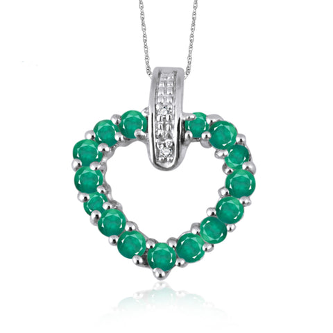 JewelonFire 0.90 Carat T.G.W. Genuine Emerald and Accent White Diamond Sterling Silver Heart Pendant - Assorted Colors