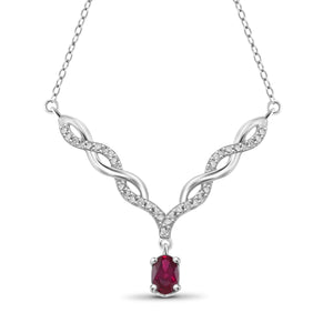 JewelonFire 0.45 Carat T.G.W. Ruby and 1/20 ctw White Diamond Sterling Silver Pendant - Assorted Colors