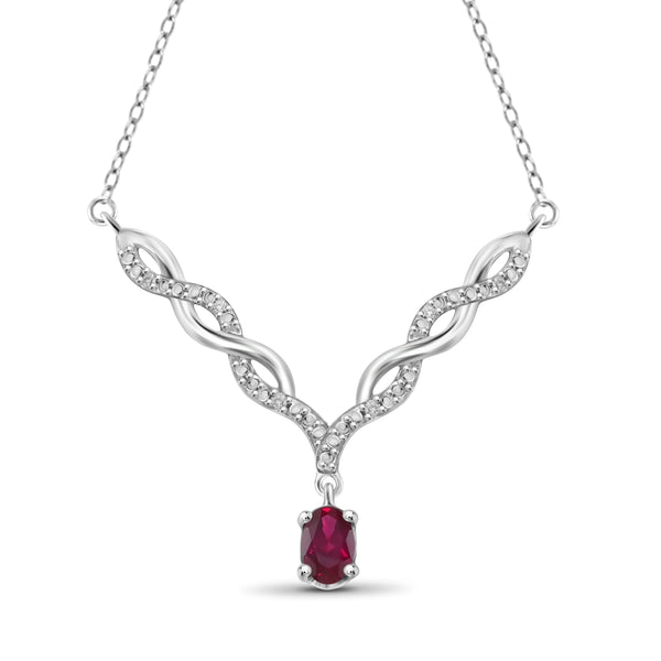 JewelonFire 0.45 Carat T.G.W. Ruby and 1/20 ctw White Diamond Sterling Silver Pendant - Assorted Colors