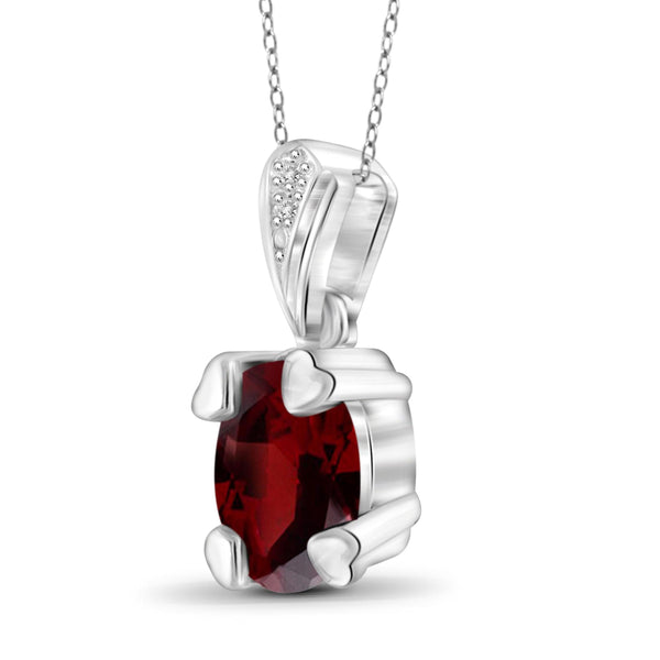 JewelonFire 1 1/2 Carat T.G.W. Garnet And White Diamond Accent Sterling Silver Pendant - Assorted Colors