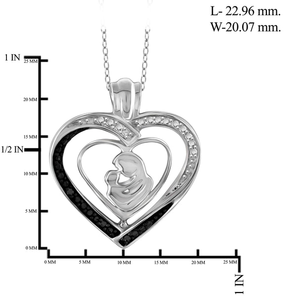 JewelonFire Black and White Diamond Accent Sterling Silver Mother and Child Heart Pendant - Assorted Colors