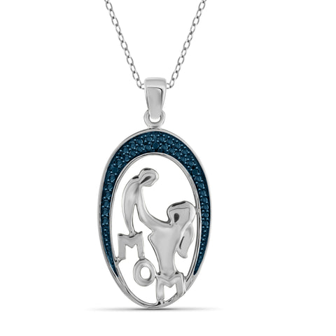 JewelonFire Blue Diamond Accent Sterling Silver Mother and Child Pendant