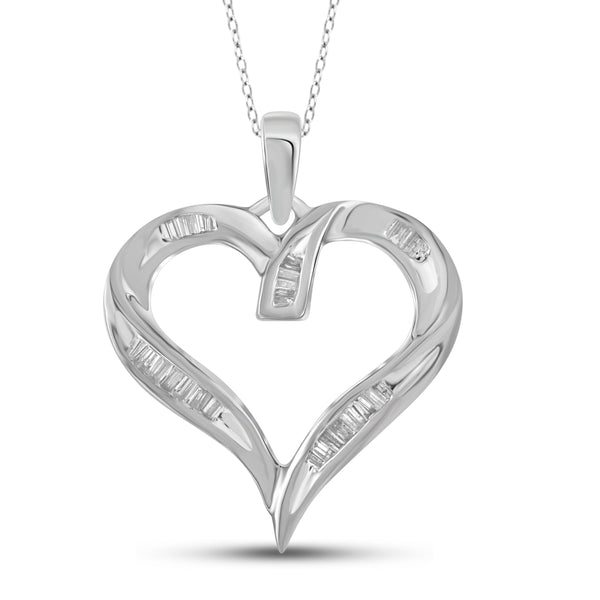 JewelonFire 1/4 Carat T.W. White Diamond Sterling Silver Open Heart Pendant - Assorted Colors