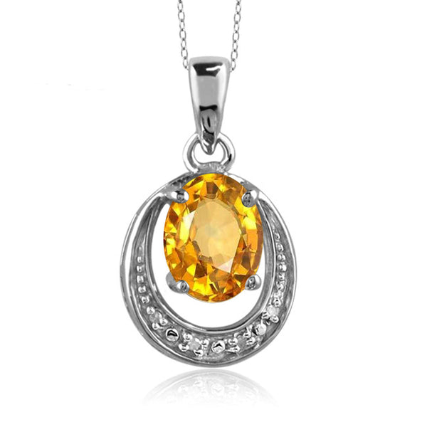JewelonFire 1.00 Carat T.G.W. Citrine And White Diamond Accent Sterling Silver Pendant - Assorted Colors