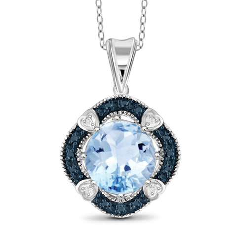 JewelonFire 4 1/4 Carat T.G.W. Sky Blue Topaz And Blue & White Diamond Accent Sterling Silver Pendant - Assorted Colors