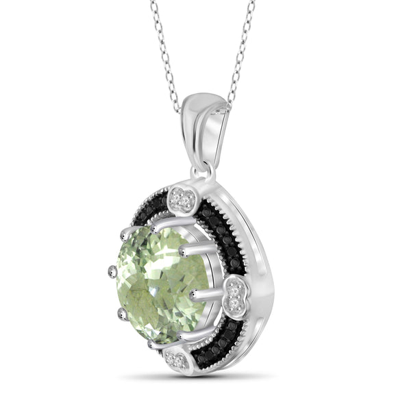 JewelonFire 3 1/2 Carat T.G.W. Green Amethyst And Black & White Diamond Accent Sterling Silver Pendant - Assorted Colors