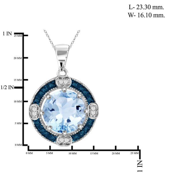 JewelonFire 4 1/4 Carat T.G.W. Sky Blue Topaz And Blue & White Diamond Accent Sterling Silver Pendant - Assorted Colors
