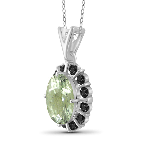 JewelonFire 1.85 Carat T.G.W. Green Amethyst and Black Diamond Accent Sterling Silver Pendant - Assorted Colors