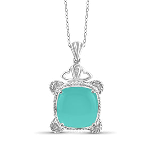 JewelonFire 10 3/4 Carat T.G.W. Chalcedony And White Diamond Accent Sterling Silver Fashion Pendant - Assorted Colors