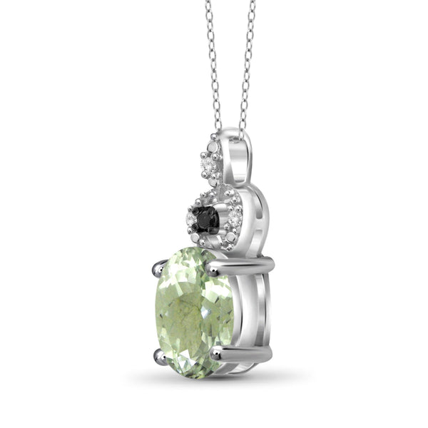 JewelonFire 1 1/3 Carat T.G.W. Green Amethyst And 1/20 Carat T.W. Black & White Diamond Sterling Silver Pendant - Assorted Colors
