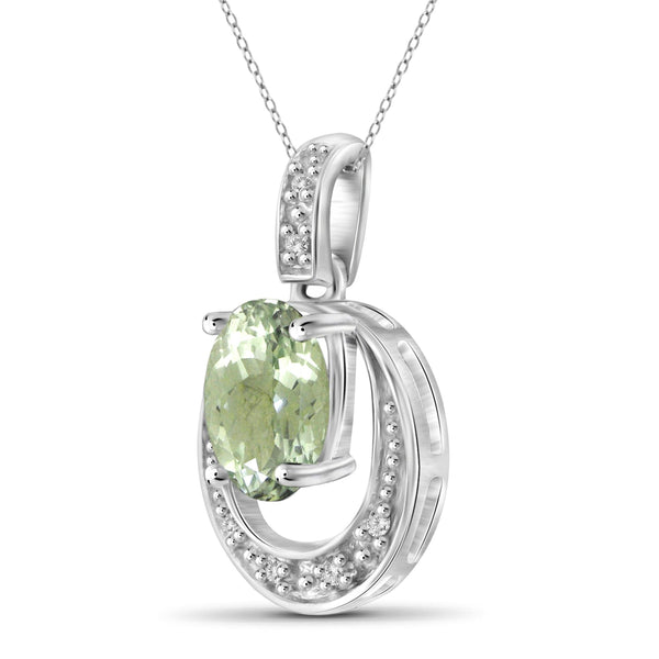 JewelonFire 1 1/3 Carat T.G.W. Green Amethyst And 1/20 Carat T.W. White Diamond Sterling Silver Pendant - Assorted Colors