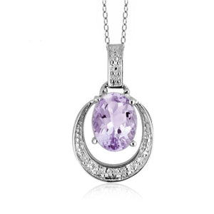JewelonFire 1.00 Carat T.G.W. Pink Amethyst And 1/20 Carat T.W. White Diamond Sterling Silver Pendant - Assorted Colors