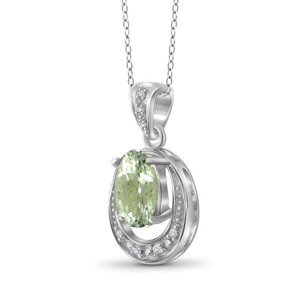 JewelonFire 1 1/3 Carat T.G.W. Green Amethyst And White Diamond Accent Sterling Silver Pendant - Assorted Colors