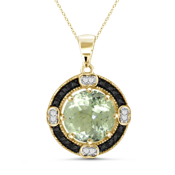 JewelonFire 3 1/2 Carat T.G.W. Green Amethyst And Black & White Diamond Accent Sterling Silver Pendant - Assorted Colors