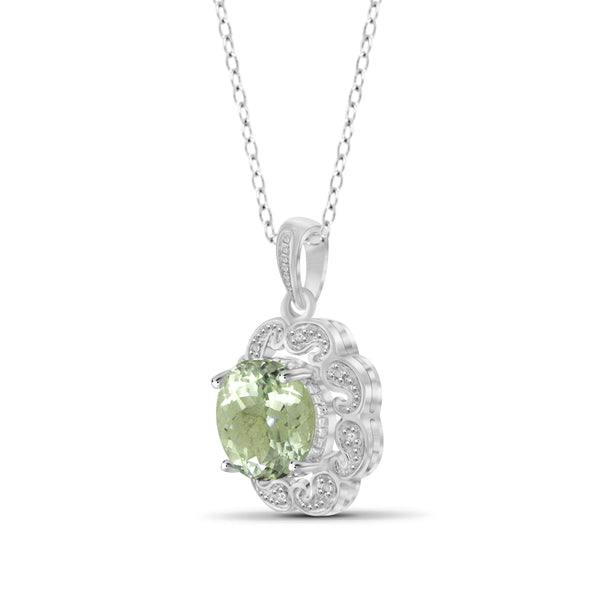 JewelonFire 2 1/2 Carat T.G.W. Green Amethyst And White Diamond Accent Sterling Silver Pendant - Assorted Colors
