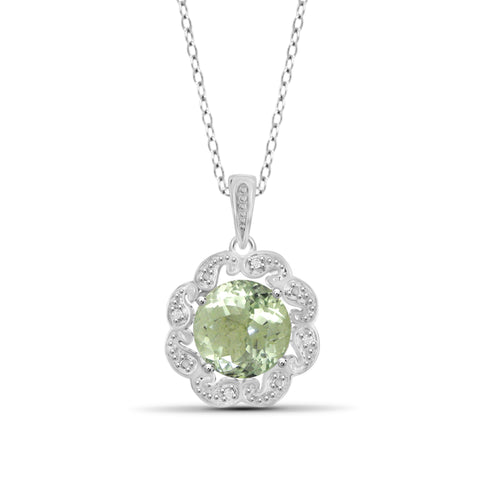 JewelonFire 2 1/2 Carat T.G.W. Green Amethyst And White Diamond Accent Sterling Silver Pendant - Assorted Colors