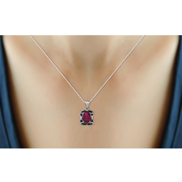 JewelonFire 2.50 Carat T.G.W. Ruby And Accent Black Diamond Sterling Silver Pendant - Assorted Colors