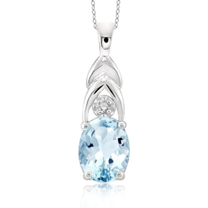 JewelonFire 2 1/3 Carat T.G.W. Sky Blue Topaz And White Diamond Accent Sterling Silver Pendant - Assorted Colors