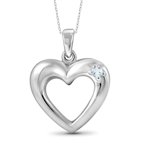 JewelonFire Aquamarine Accent Sterling Silver Heart Pendant - Assorted Colors