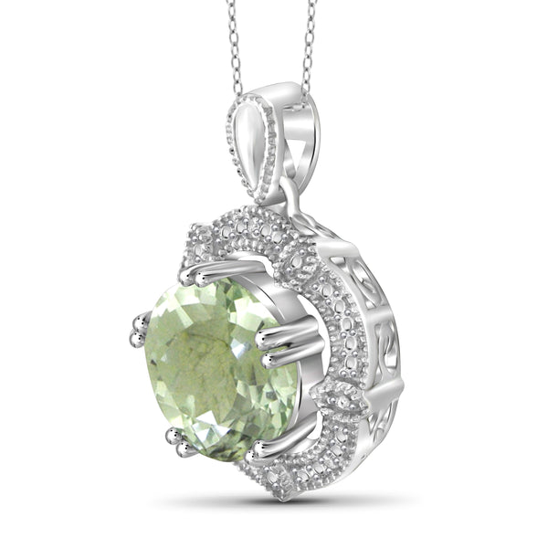 JewelonFire 3 1/2 Carat T.G.W. Green Amethyst And White Diamond Accent Sterling Silver Pendant - Assorted Colors