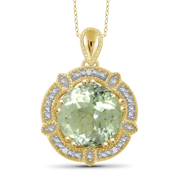 JewelonFire 3 1/2 Carat T.G.W. Green Amethyst And White Diamond Accent Sterling Silver Pendant - Assorted Colors