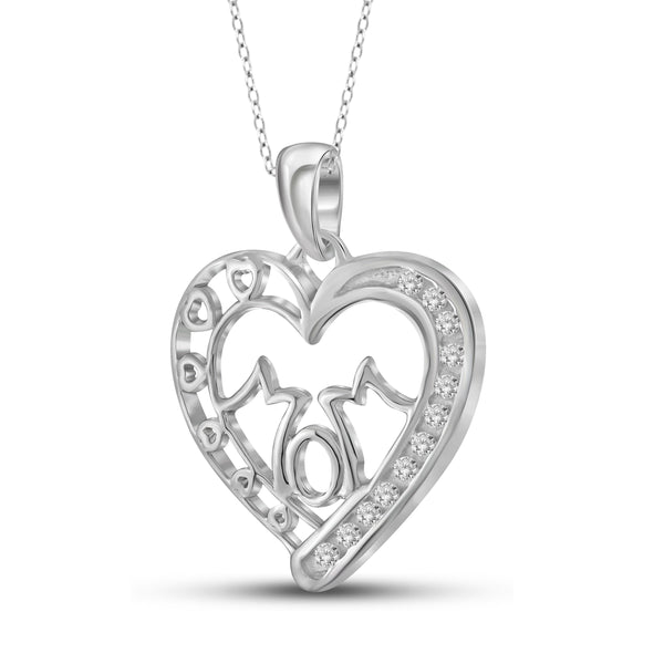 JewelonFire 1/10 Carat T.W. White Diamond Sterling Silver Mom Heart Pendant