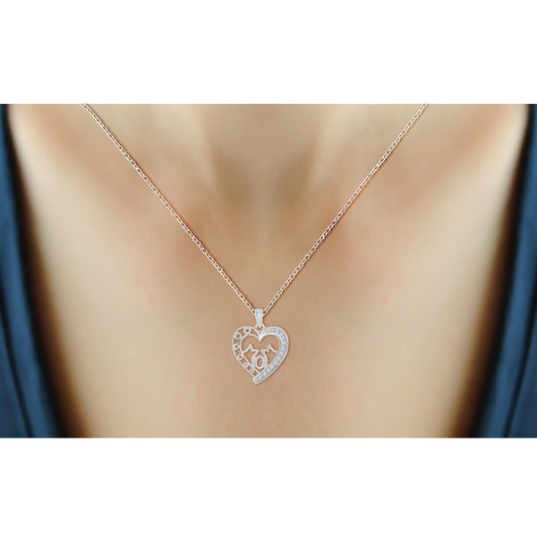 JewelonFire 1/10 Carat T.W. White Diamond Sterling Silver Mom Heart Pendant