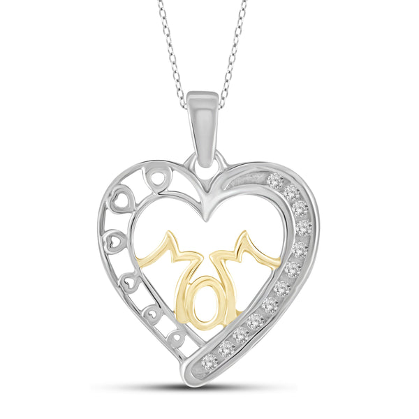 JewelonFire 1/10 Carat T.W. White Diamond Two-Tone Sterling Silver Mom Heart Pendant