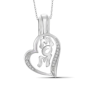 JewelonFire 1/20 Carat T.W. White Diamond Sterling Silver Mom Heart Pendant