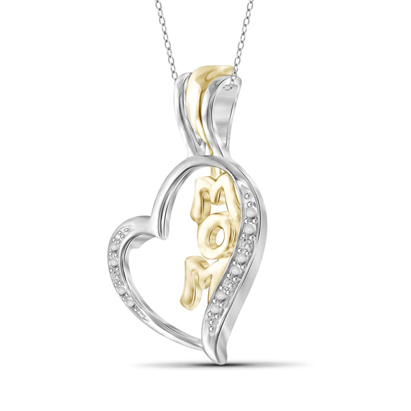 JewelonFire 1/20 Carat T.W. White Diamond Two-Tone Sterling Silver Mom Heart Pendant