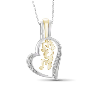 JewelonFire 1/20 Carat T.W. White Diamond Two-Tone Sterling Silver Mom Heart Pendant