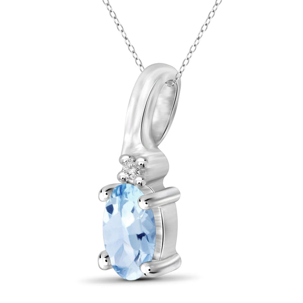 JewelonFire 1/4 Carat T.G.W. Sky Blue Topaz and White Diamond Accent Sterling Silver Pendant - Assorted Colors