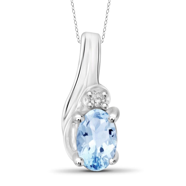 JewelonFire 1/4 Carat T.G.W. Sky Blue Topaz and White Diamond Accent Sterling Silver Pendant - Assorted Colors