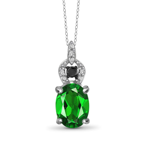 JewelonFire 1.20 Carat T.G.W. Chrome Diopside and 1/20 ctw Black and White Diamond Sterling Silver Pendant - Assorted Colors