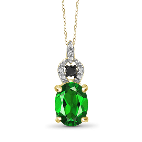 JewelonFire 1.20 Carat T.G.W. Chrome Diopside and 1/20 ctw Black and White Diamond Sterling Silver Pendant - Assorted Colors