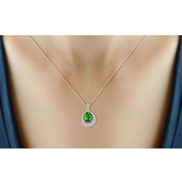 JewelonFire 1.20 Carat T.G.W. Chrome Diopside and 1/20 ctw White Diamond Sterling Silver Pendant - Assorted Colors