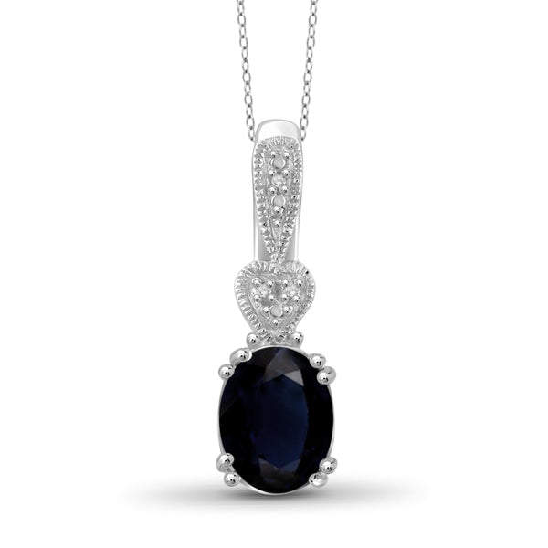 JewelonFire 1.90 Carat T.G.W. Sapphire and White Diamond Accent Sterling Silver Fashion Pendant - Assorted Colors
