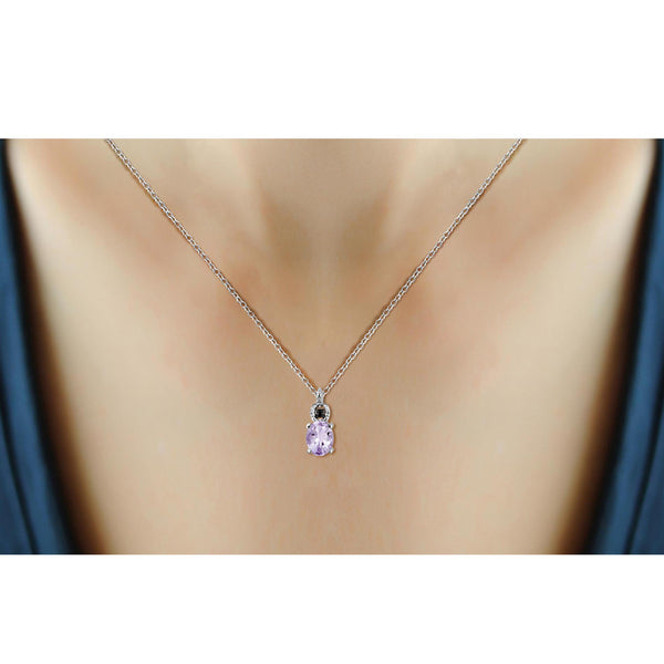 JewelonFire 1.00 Carat T.G.W. Pink Amethyst And 1/20 Carat T.W. Black And White Diamond Sterling Silver Pendant - Assorted Colors