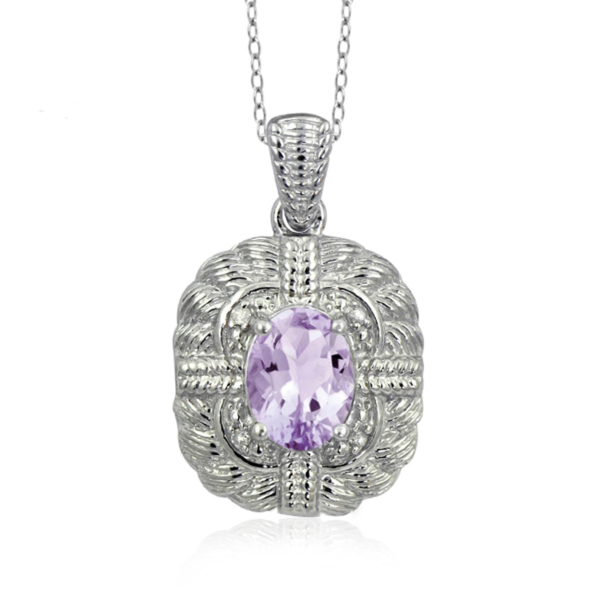JewelonFire 1.00 Carat T.G.W. Pink Amethyst And White Diamond Accent Sterling Silver Pendant - Assorted Colors