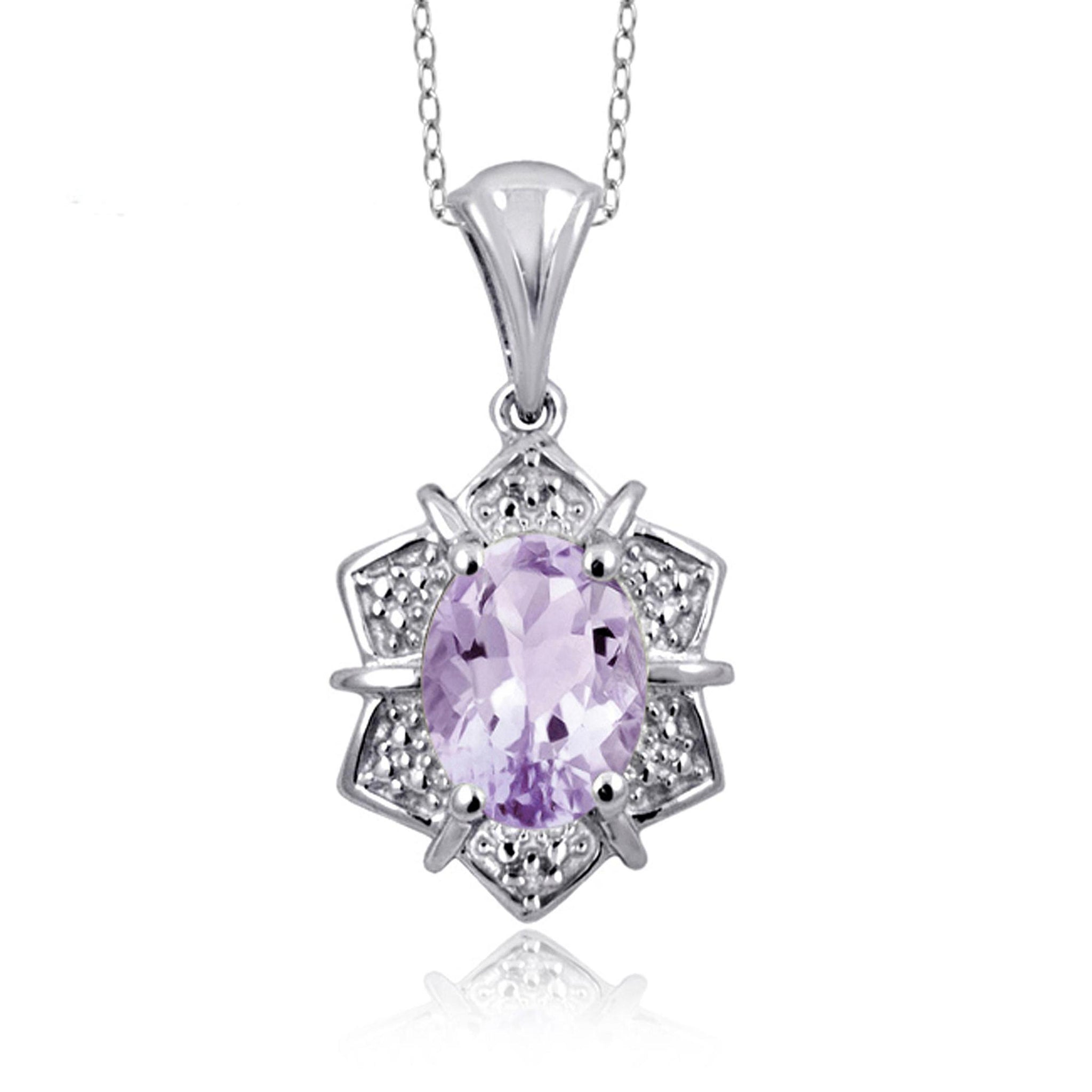 JewelonFire 1.00 Carat T.G.W. Pink Amethyst And White Diamond Accent Sterling Silver Pendant - Assorted Colors