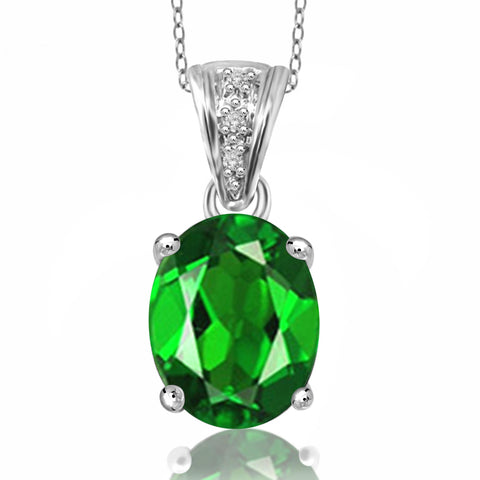 JewelonFire 1.50 Carat T.G.W. Chrome Diopside and White Diamond Accent Sterling Silver Pendant - Assorted Colors