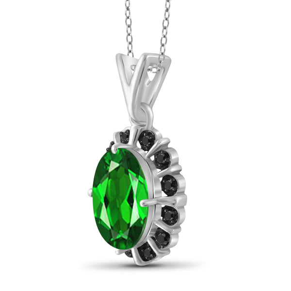 JewelonFire 1.50 Carat T.G.W. Chrome Diopside and Black Diamond Accent Sterling Silver Pendant - Assorted Colors