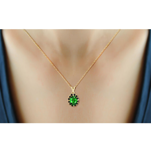 JewelonFire 1.50 Carat T.G.W. Chrome Diopside and Black Diamond Accent Sterling Silver Pendant - Assorted Colors
