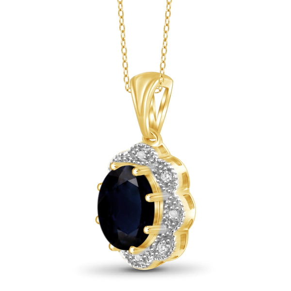 JewelonFire 1.90 Carat T.G.W. Sapphire and White Diamond Accent Sterling Silver Fashion Pendant - Assorted Colors